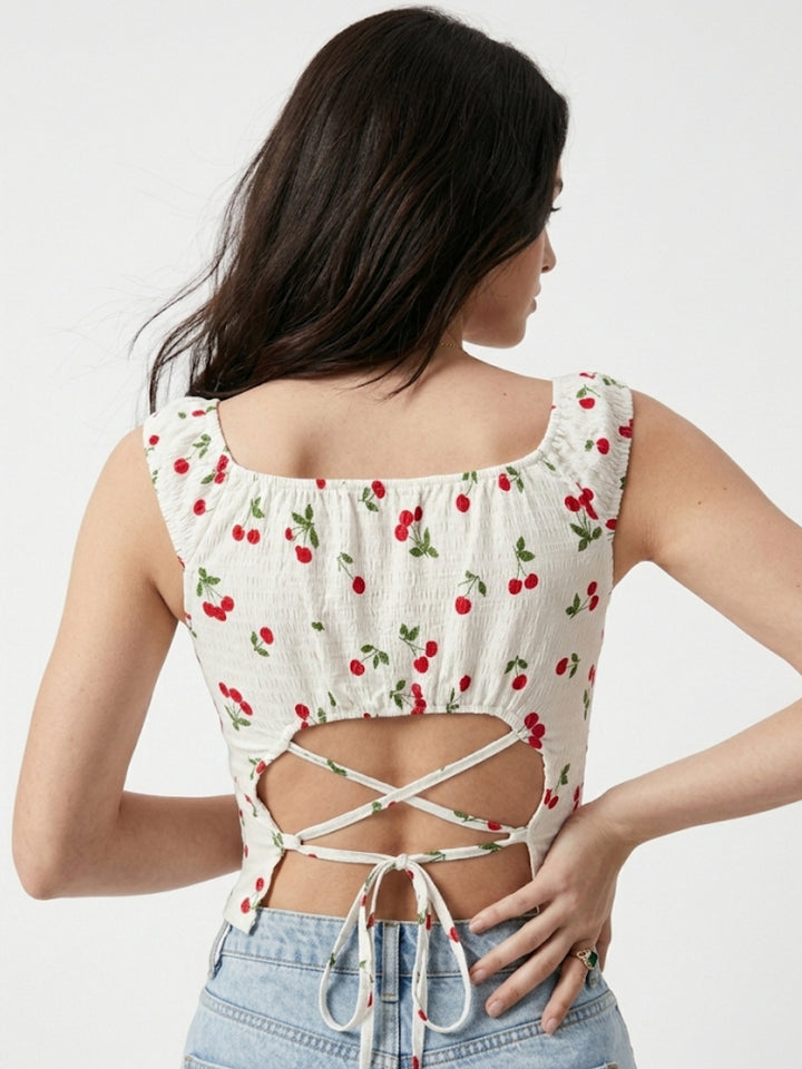 White Printed Wide Strap Top