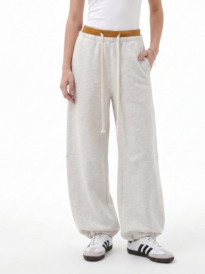 White Contrast Waist Wide Leg Pant