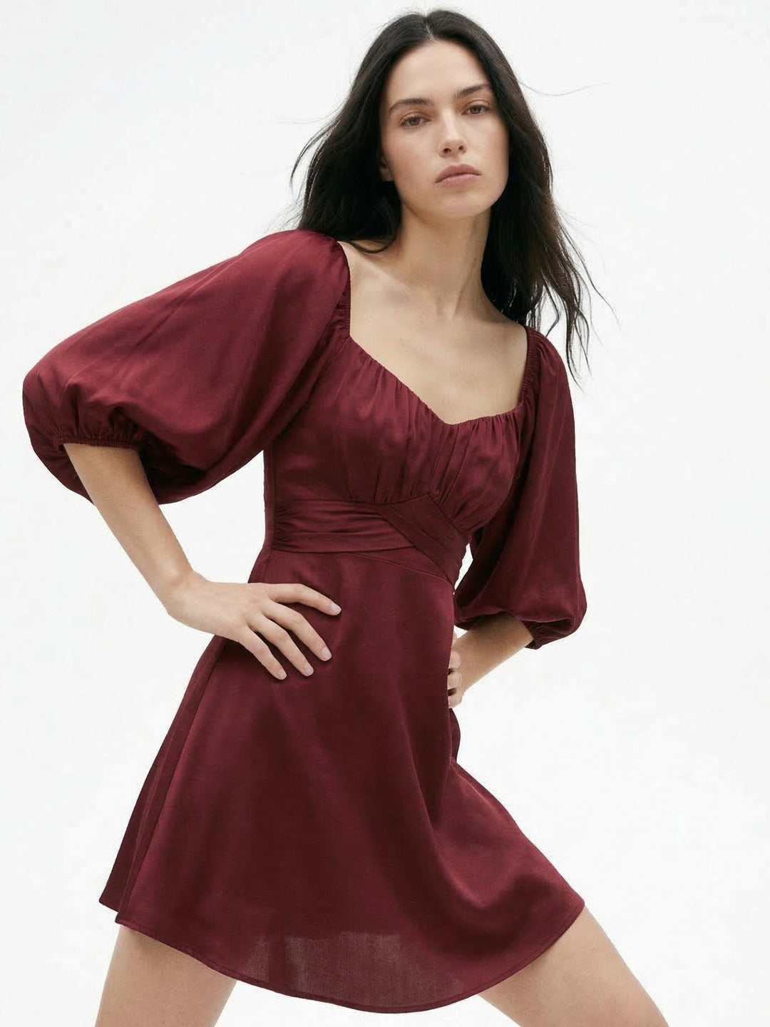 Maroon Bell Sleeve Skater Dress