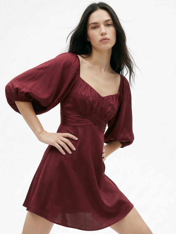 Maroon Bell Sleeve Skater Dress