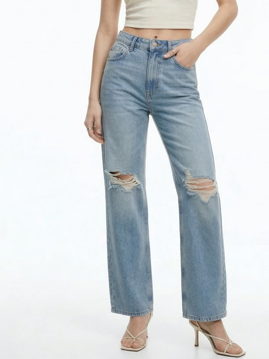 Light Blue High Waist Ripped Jeans