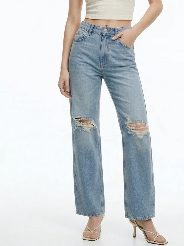 Light Blue High Waist Ripped Jeans