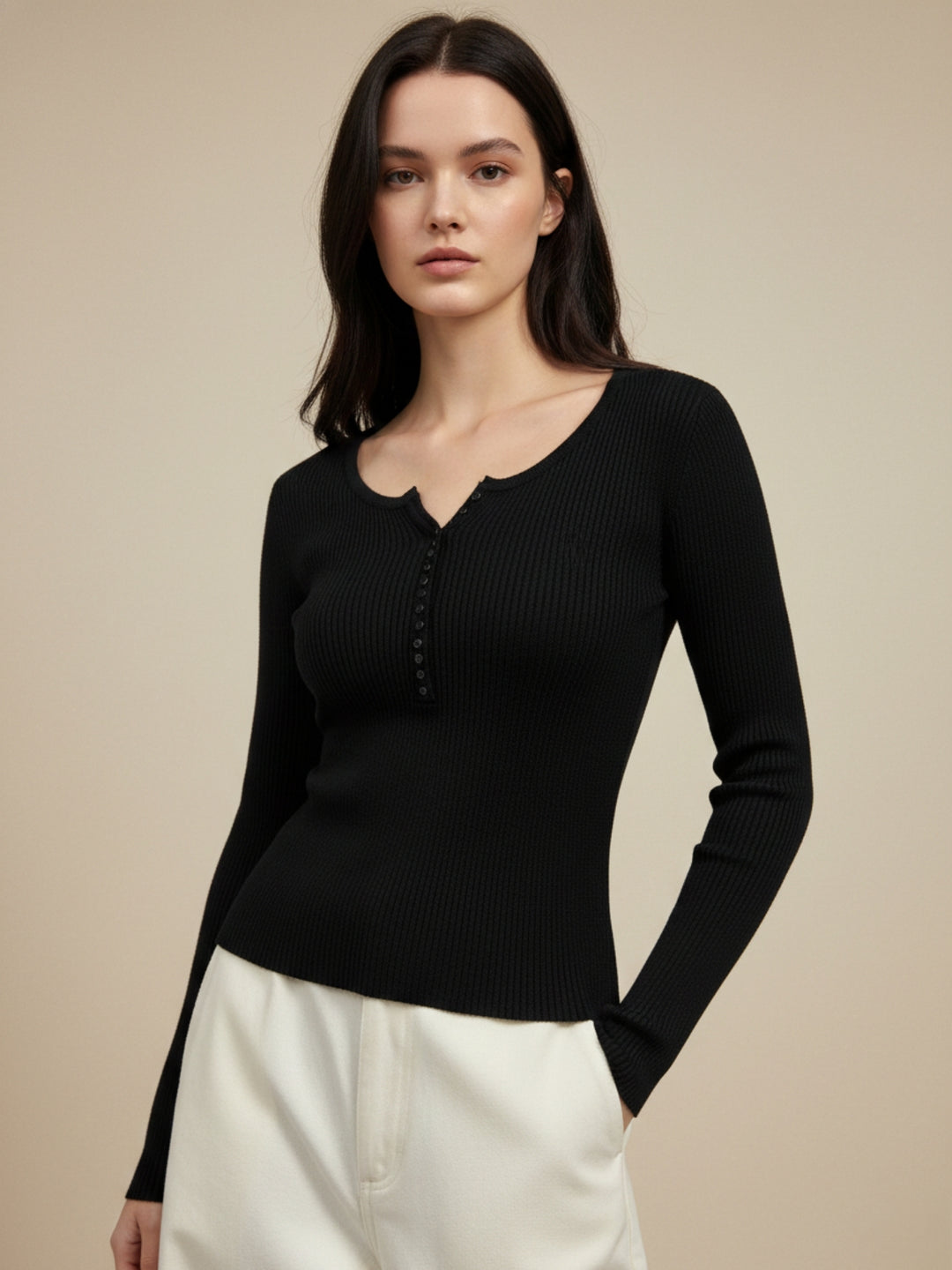 Black Full Sleeve Fitted Top