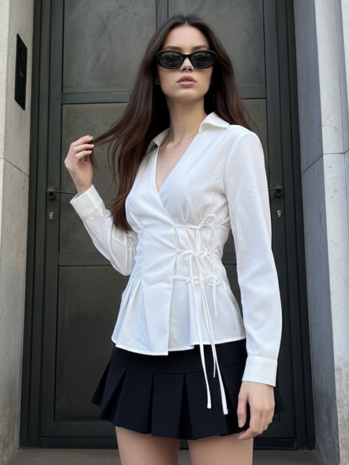 White Collared Side Tie Up Top
