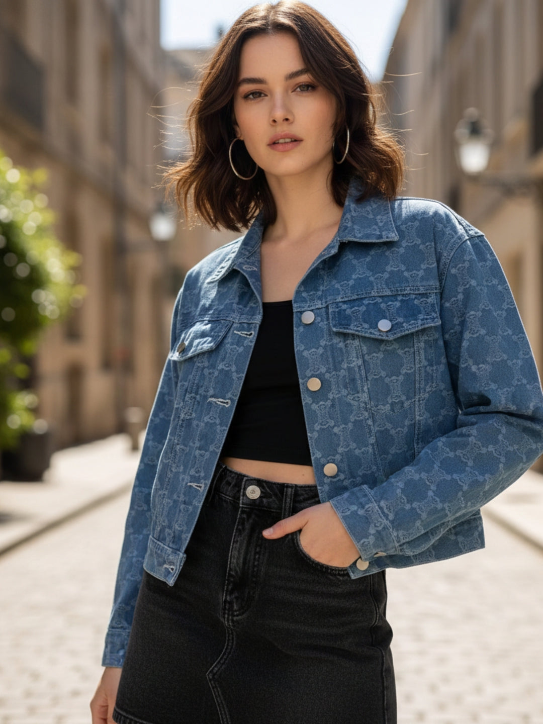 Blue Textured Front Buttoned Denim Jacket
