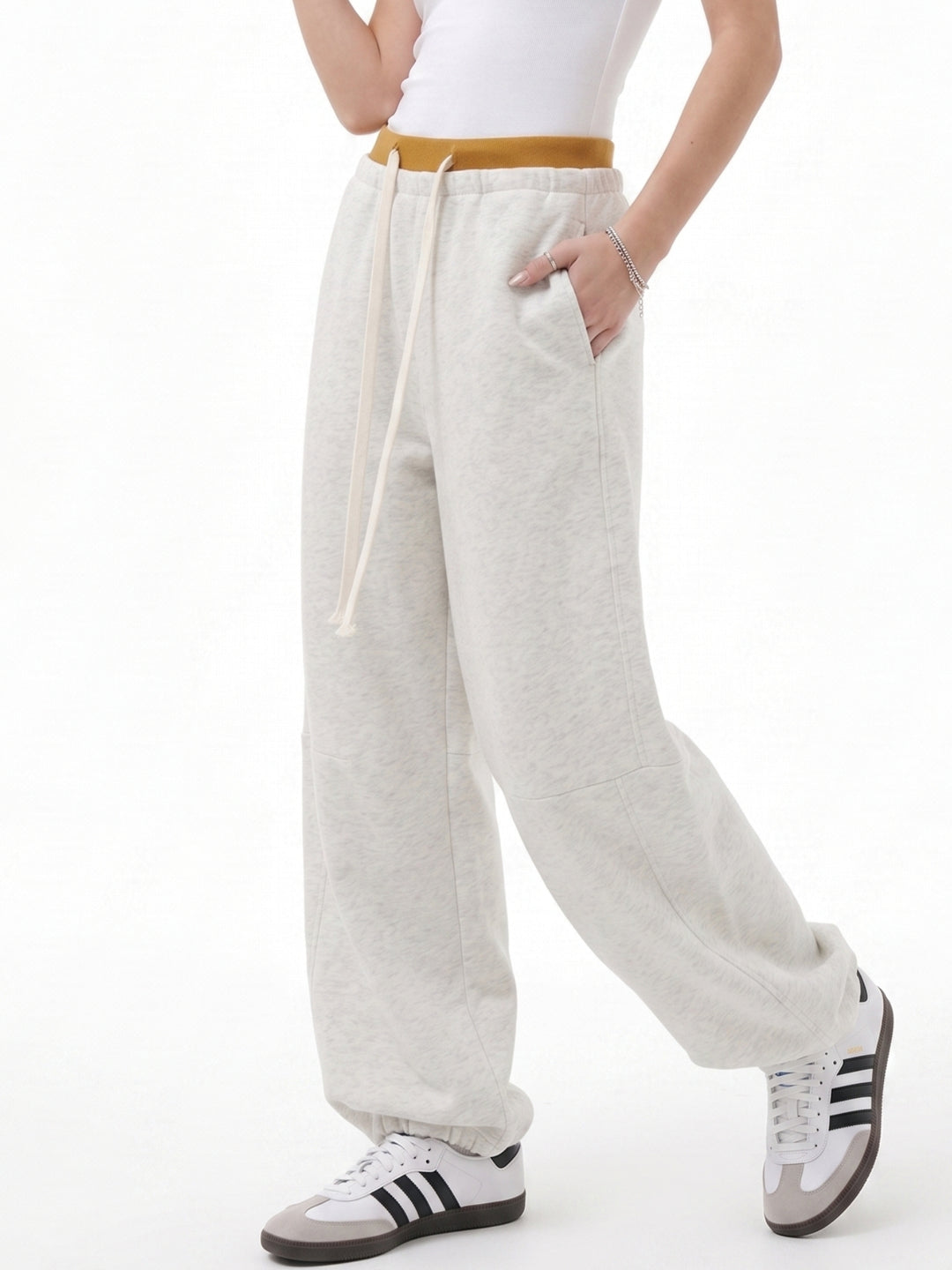 White Contrast Waist Wide Leg Pant
