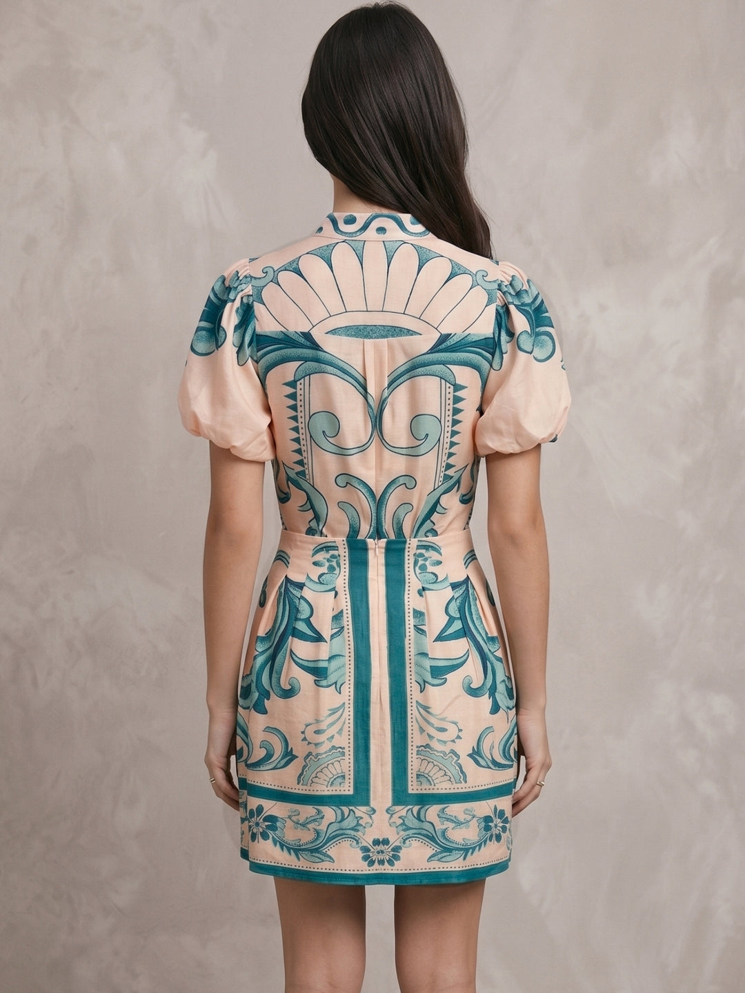 Aqua Puff Sleeve Shirt And Skirt Set