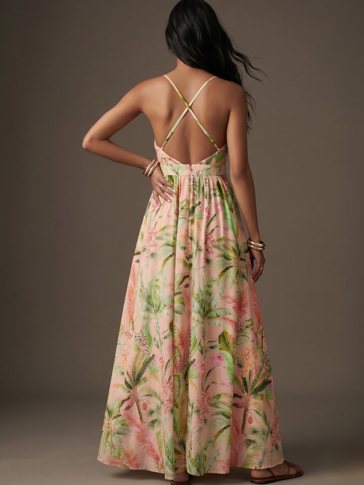 Multi V Neck Floral Printed Dress
