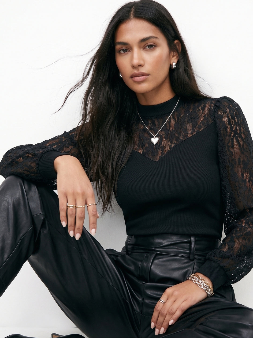 Black Lace Mock Neck Top