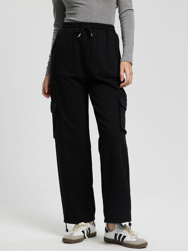 Black Cargo Fit Straight Pants