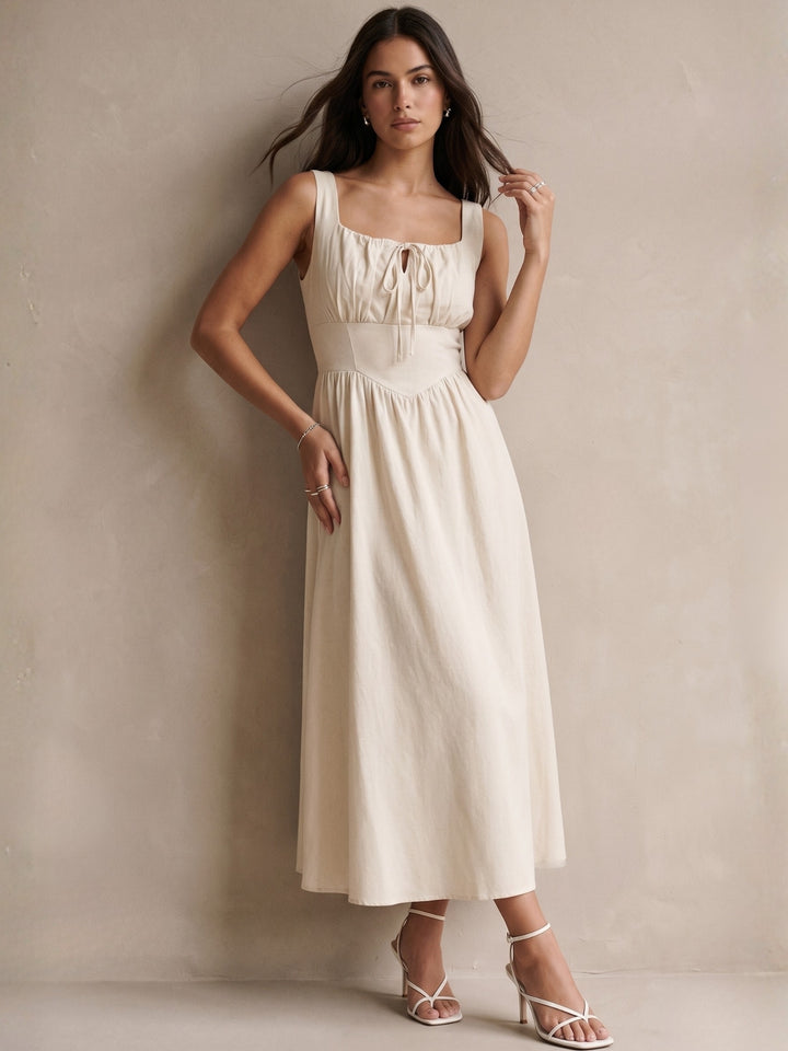 Off White Shoulder Strap Corset Detail Dress