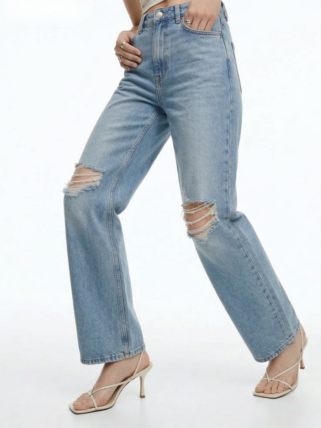 Light Blue High Waist Ripped Jeans