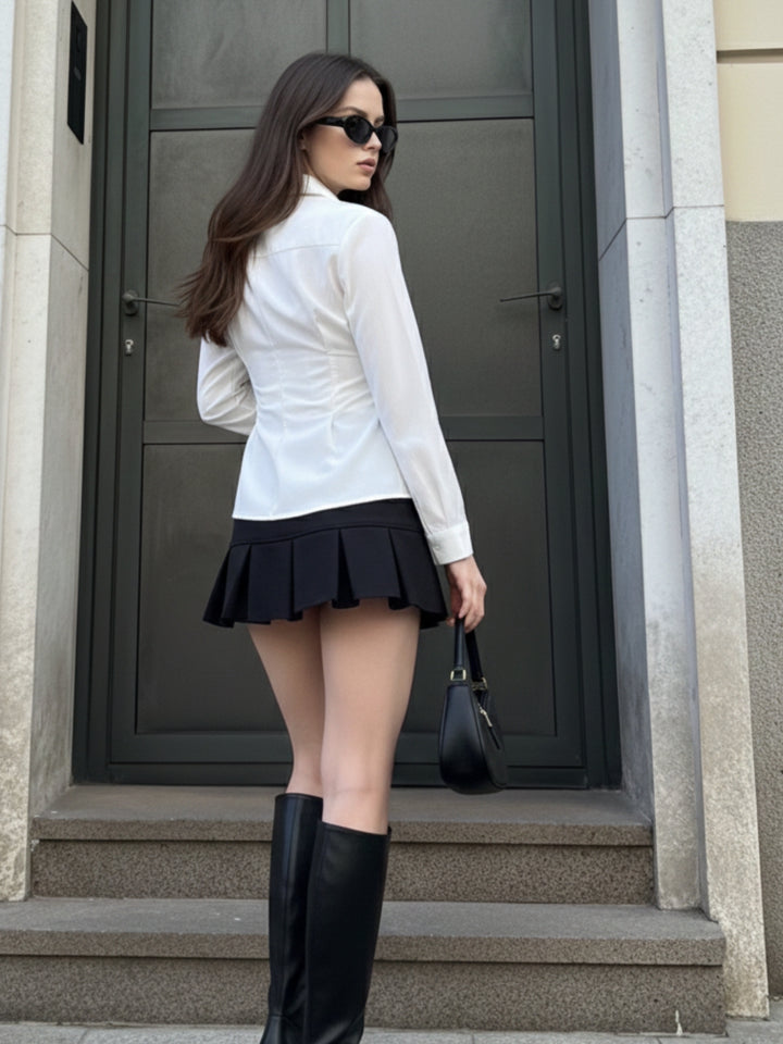 White Collared Side Tie Up Top