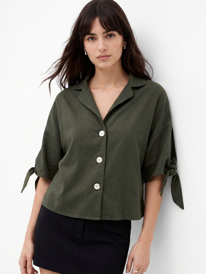 Olive Collared Front Buttoned Shirt