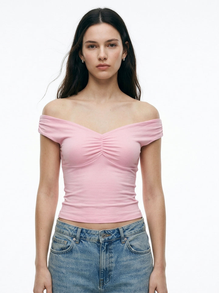 Pink Asymmetrical Neckline Fitted Top