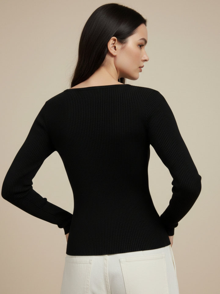 Black Full Sleeve Fitted Top