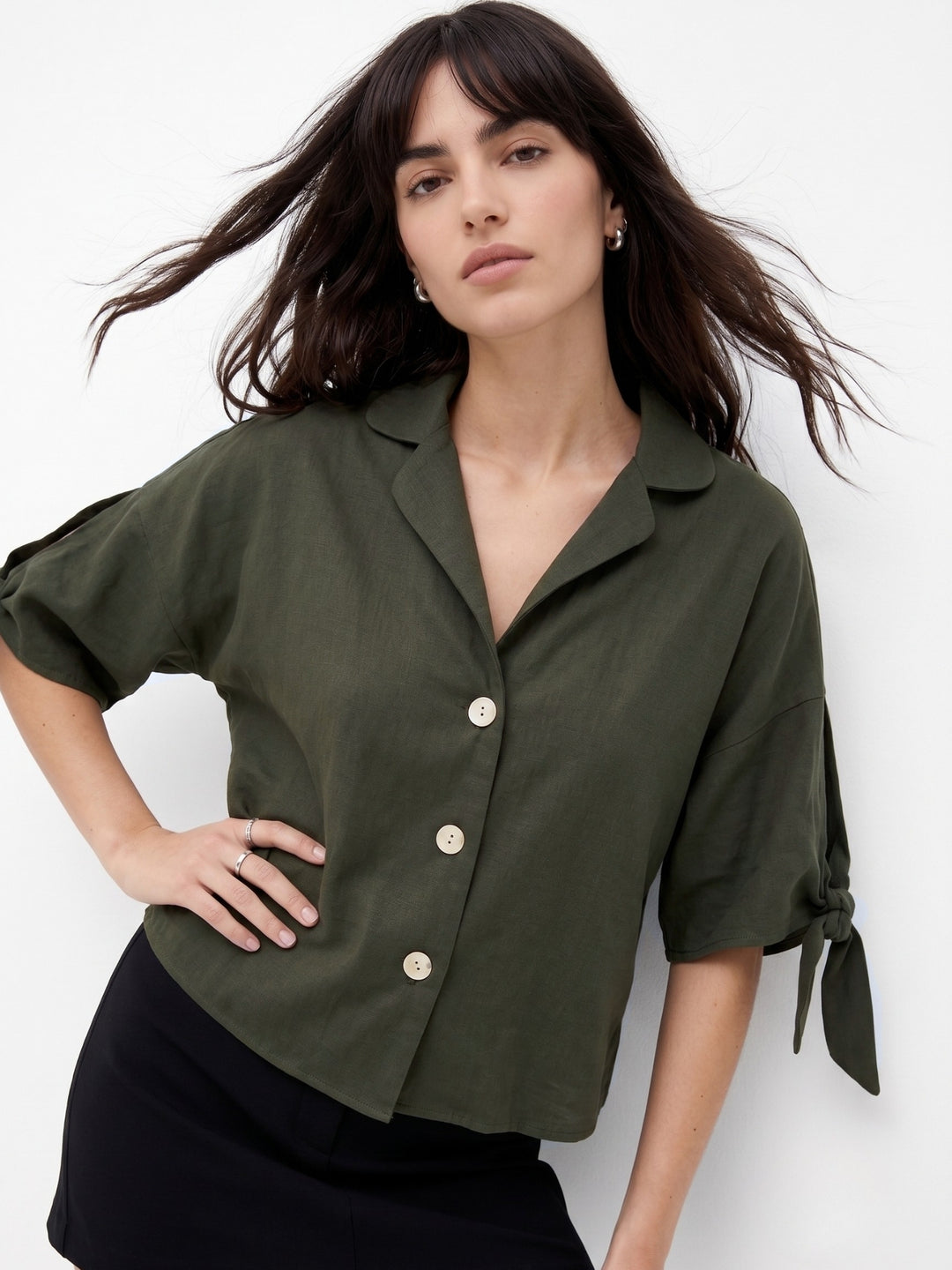 Olive Collared Front Buttoned Shirt
