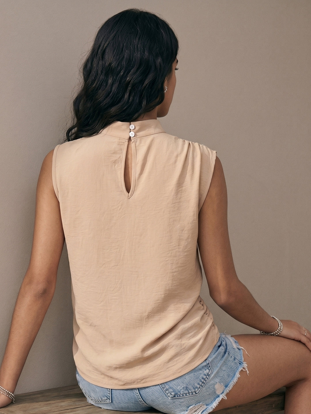 Beige Back Keyhole Top