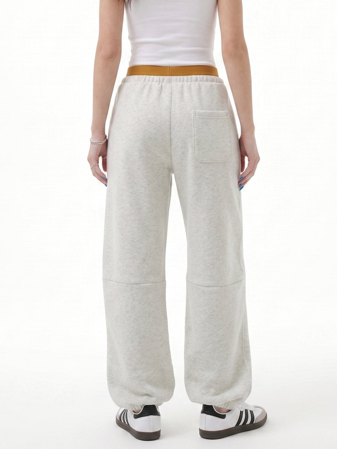 White Contrast Waist Wide Leg Pant
