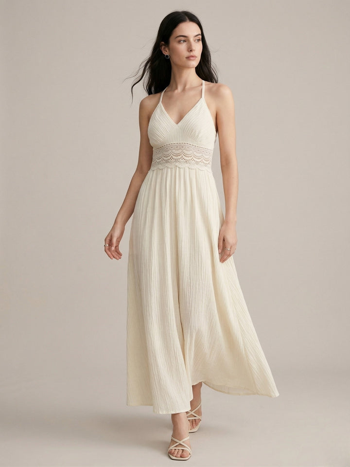 Cream Spaghetti Strap Tiered Dress