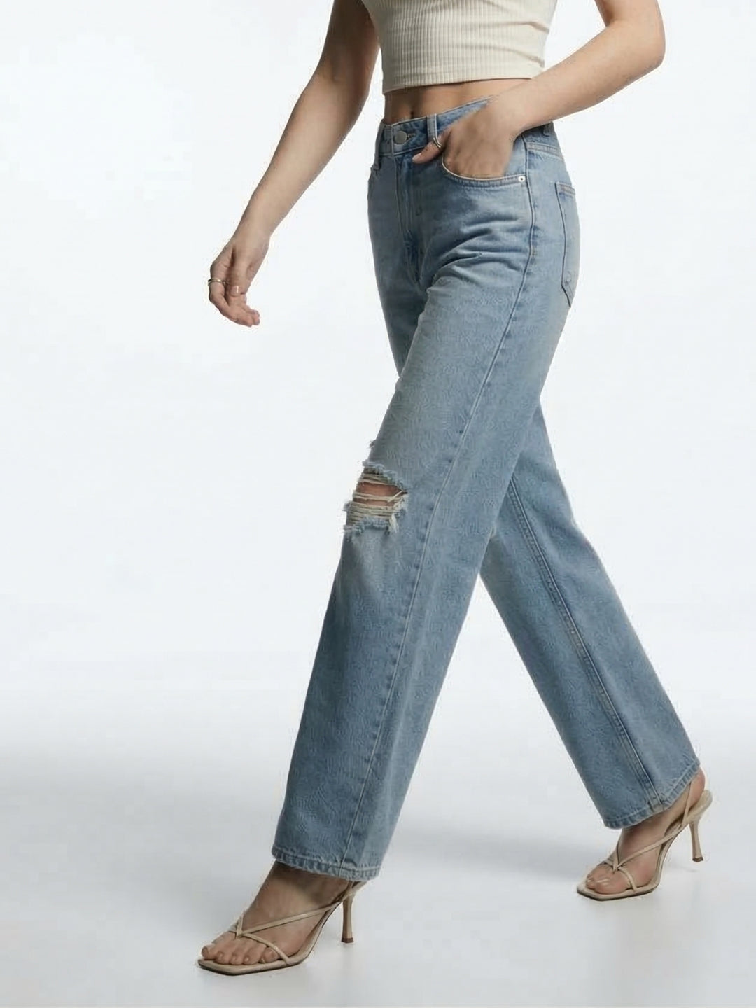 Light Blue High Waist Ripped Jeans