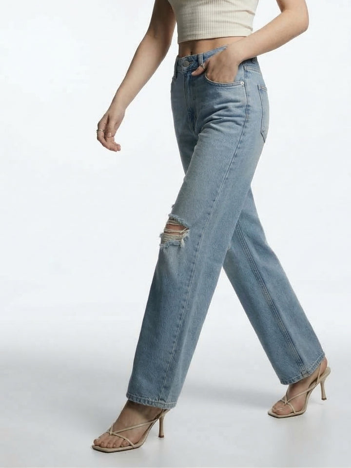 Light Blue High Waist Ripped Jeans