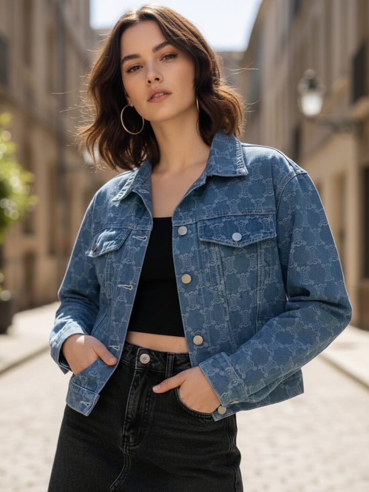 Blue Textured Front Buttoned Denim Jacket