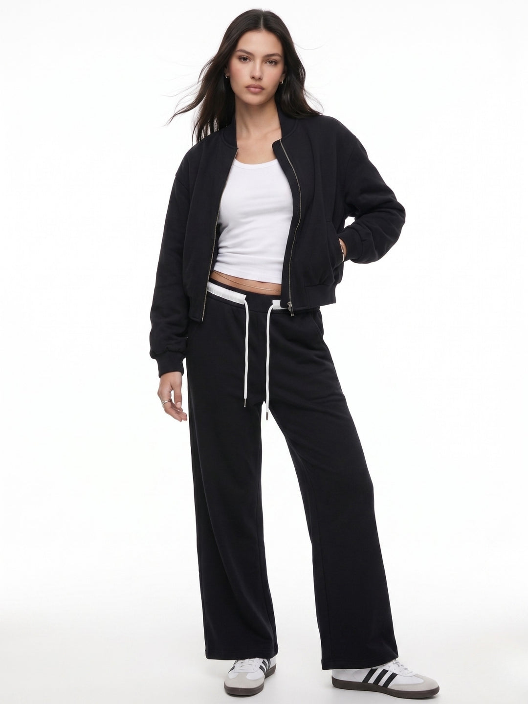 Black High Contrast Waist Wide Leg Pant