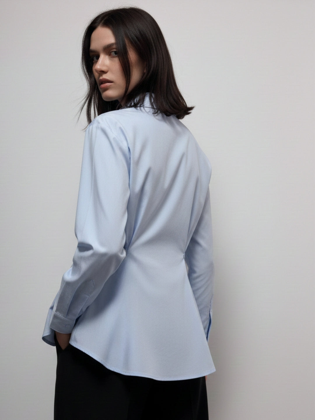 Light-Blue Waist Fitted Collared Shirt