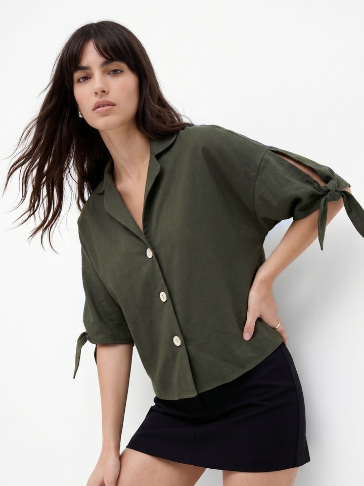 Olive Collared Front Buttoned Shirt