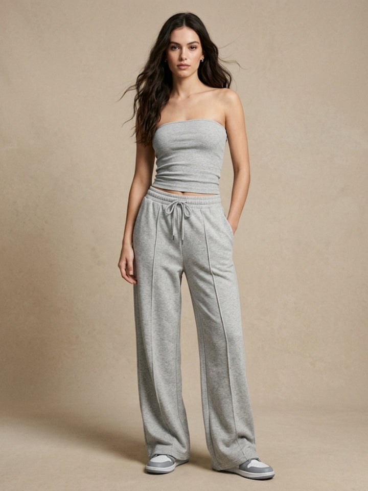 Grey Tube Top With Sweatpants Co-Ord Set