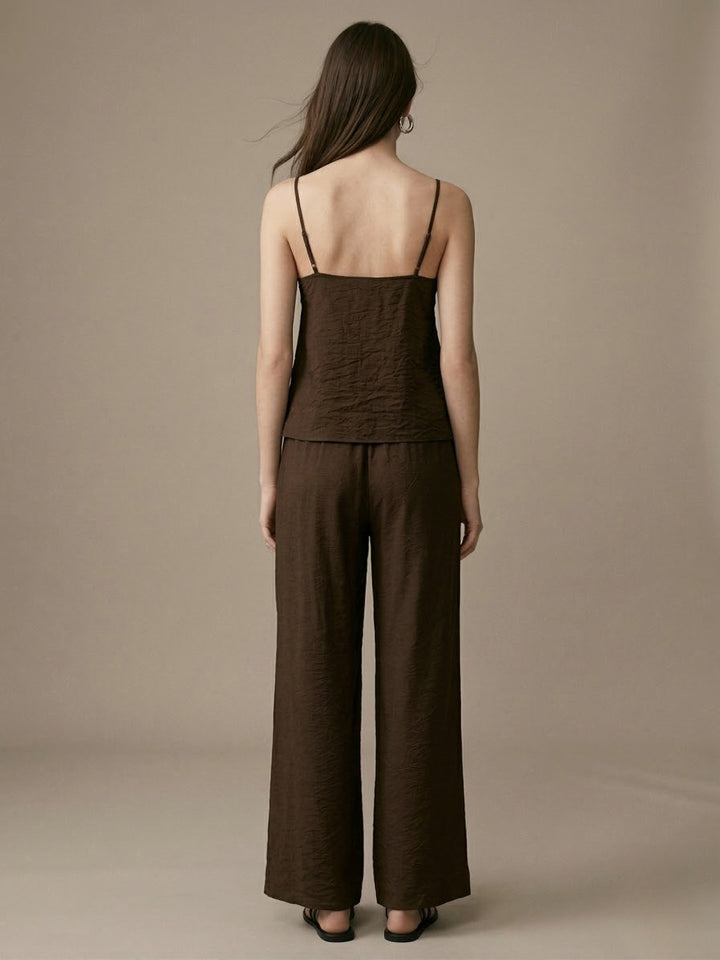 Brown Spaghetti Strap Top And Pant Set