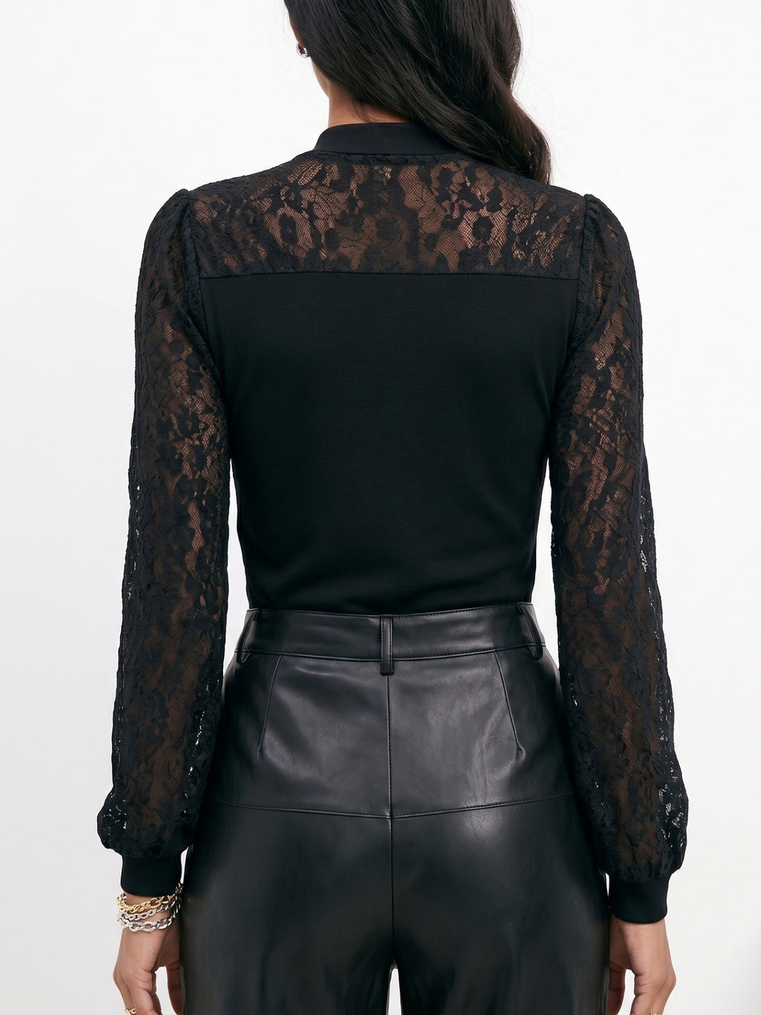 Black Lace Mock Neck Top