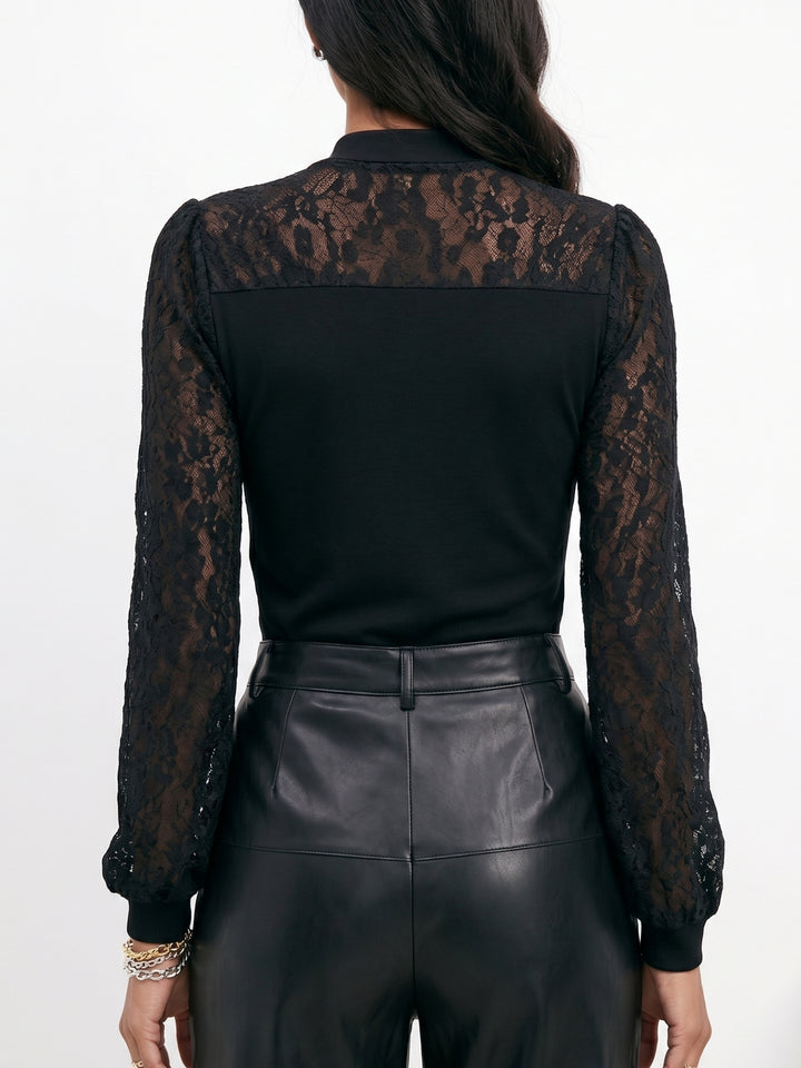 Black Lace Mock Neck Top