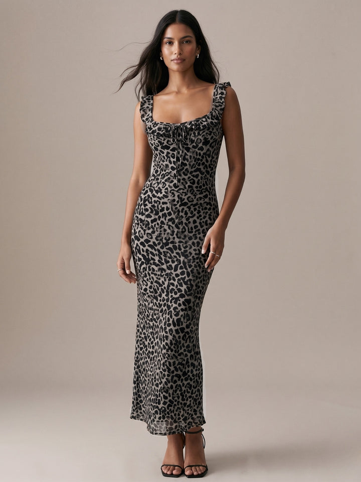 Black Shoulder Strap Animal Printed Dress