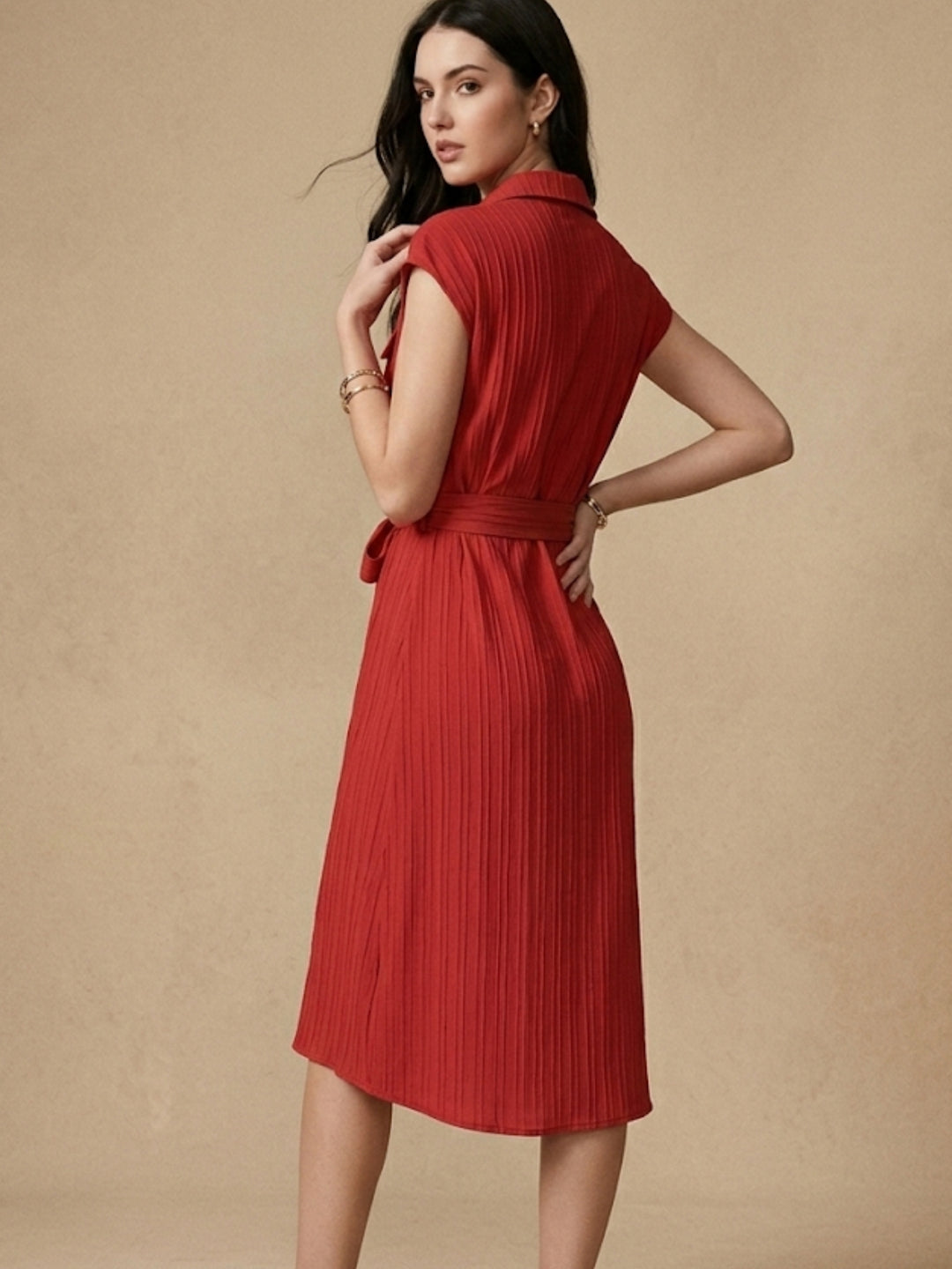 Red Textured Shirt Dress