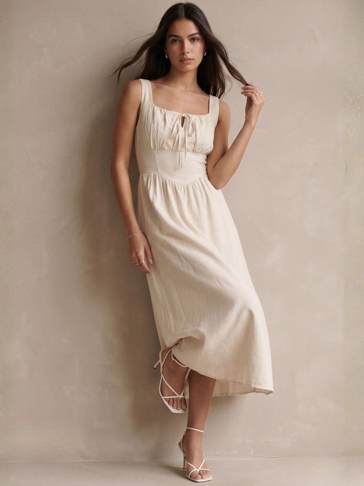 Off White Shoulder Strap Corset Detail Dress