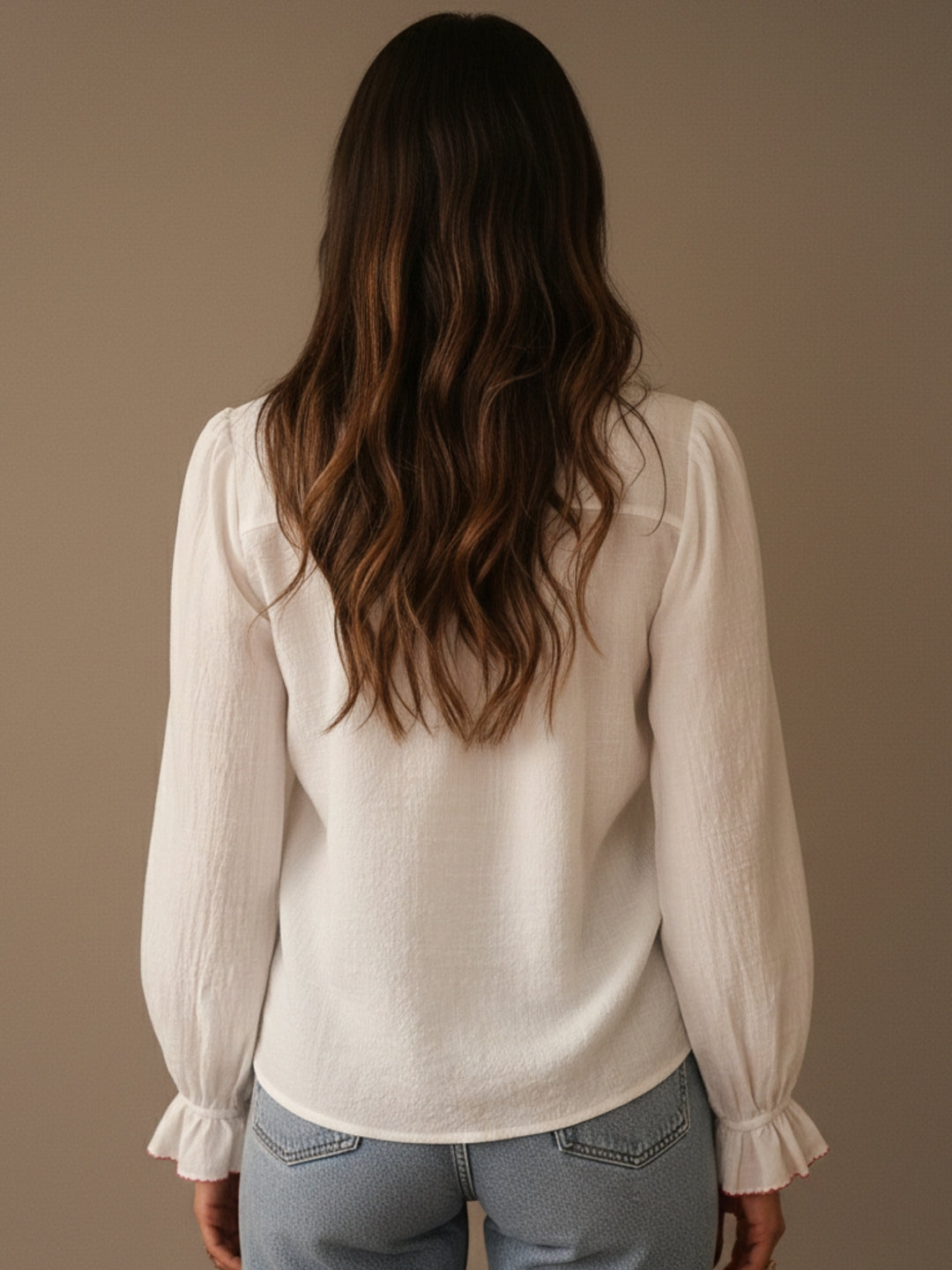 White Mandarin Collared Printed Top