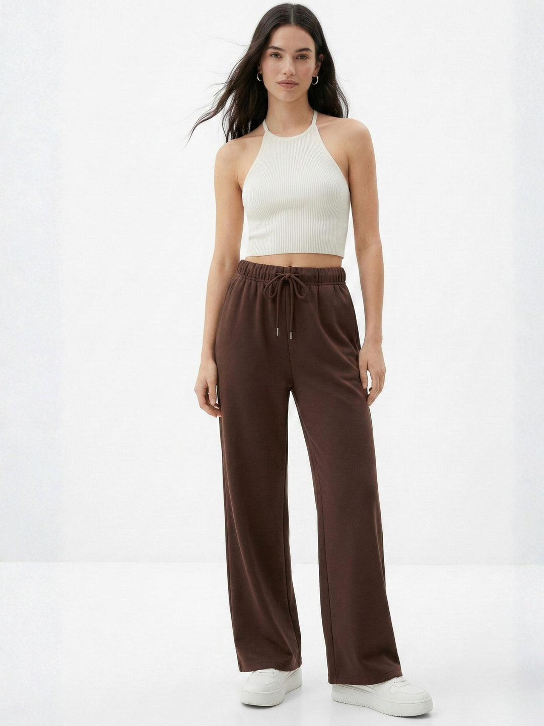 Brown Low Waist Wide Leg Sweatpants
