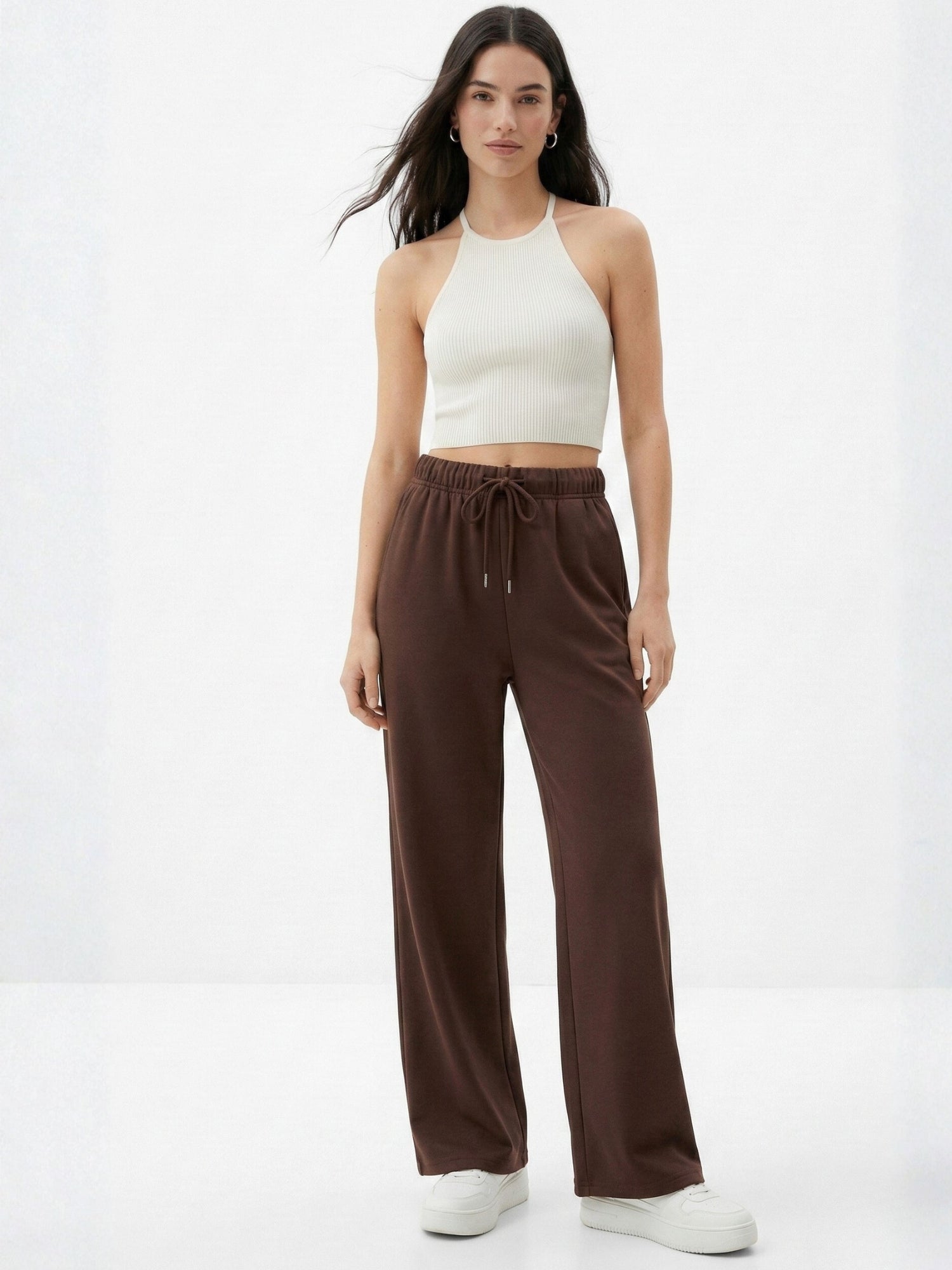 Brown Low Waist Wide Leg Sweatpants