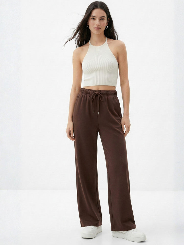 Brown Low Waist Wide Leg Sweatpants