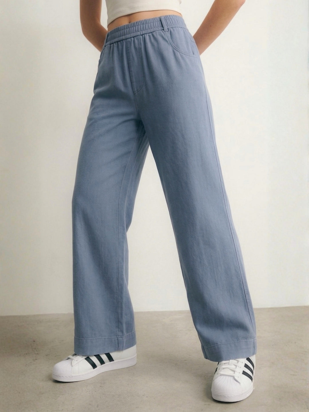 Blue High Waist Wide Leg Pant