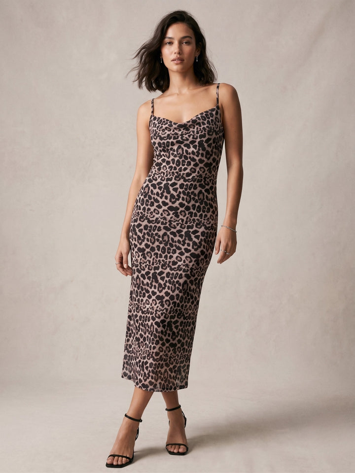 Brown Spaghetti Strap Printed Dress