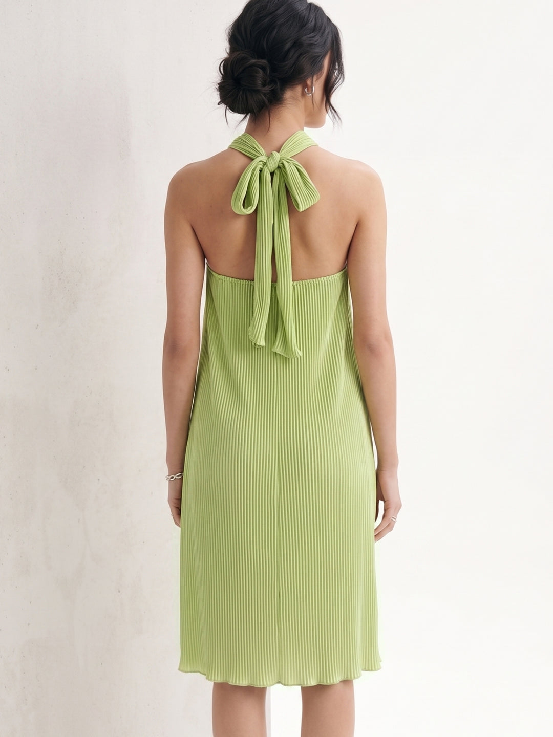 Green Halter Neck Textured Dress