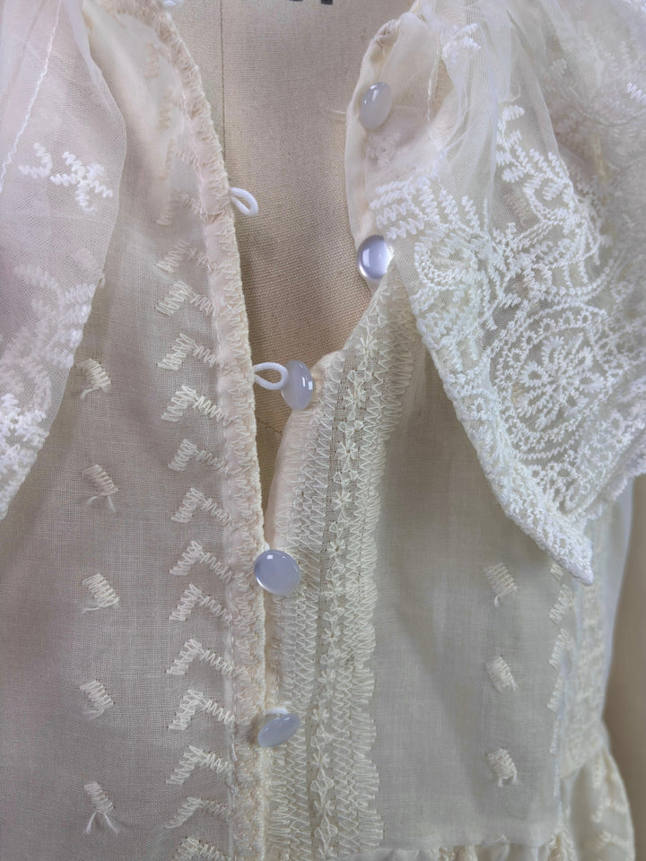 Off White Scallop Edge Lace Detail Top