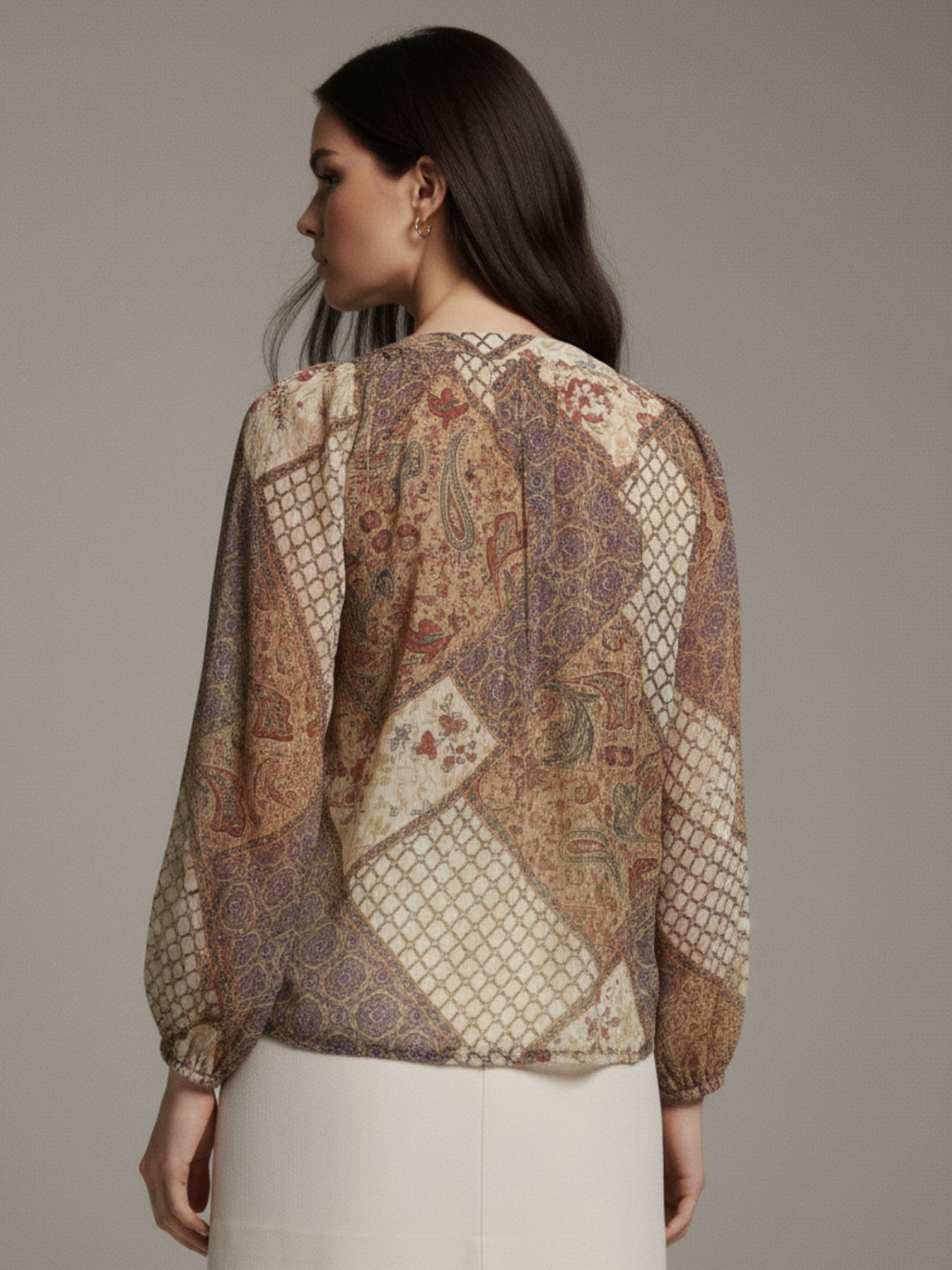Brown Multicolor Paisley Boho Blouse