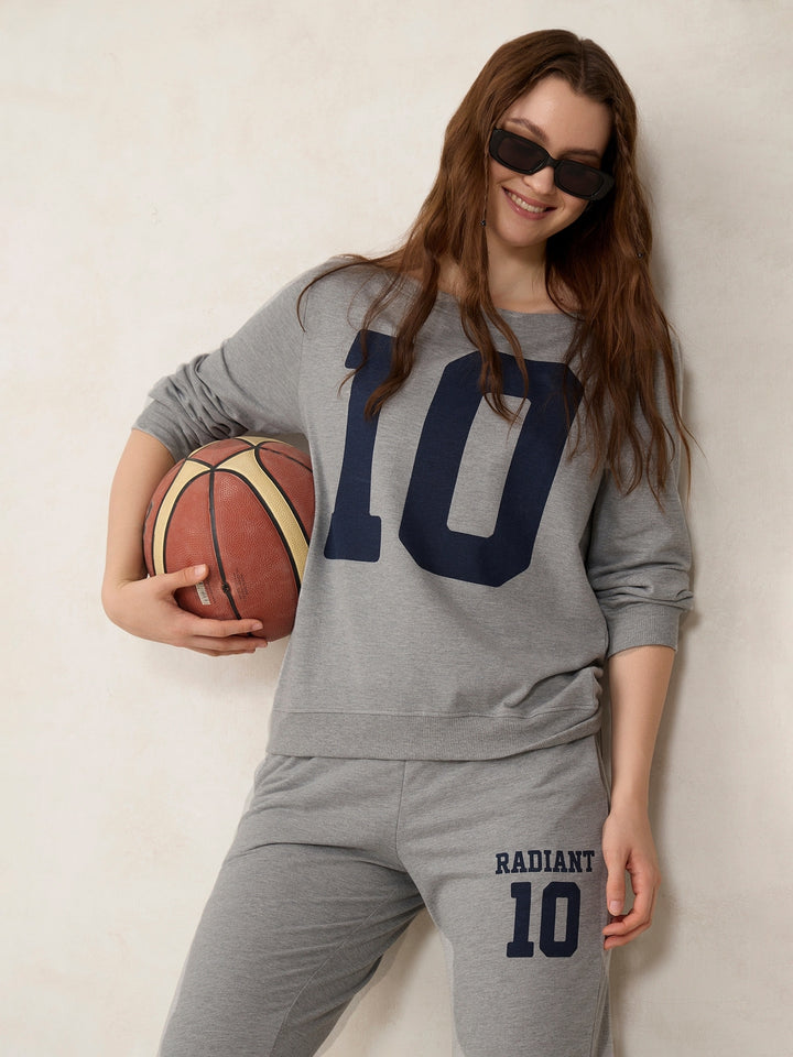 Grey Broad Neck Sweatshirt And Bottom Co-Ord
