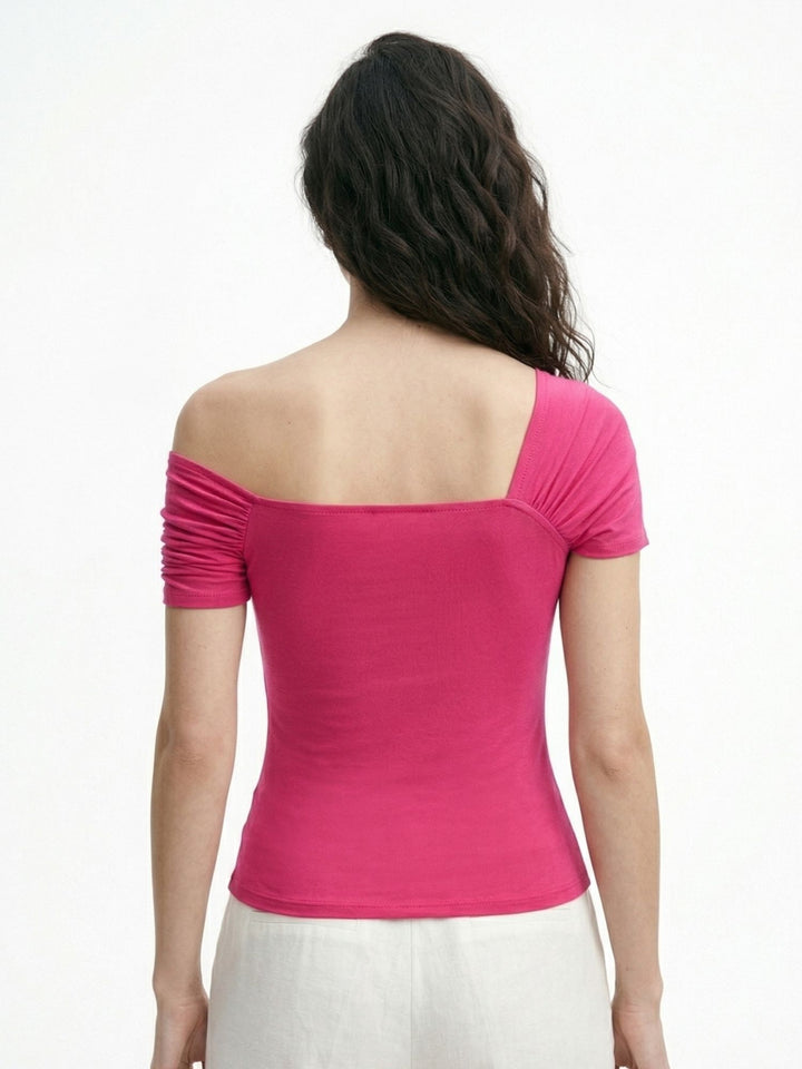 Pink Off-Shoulder Top With Rose Corsage Detail Top
