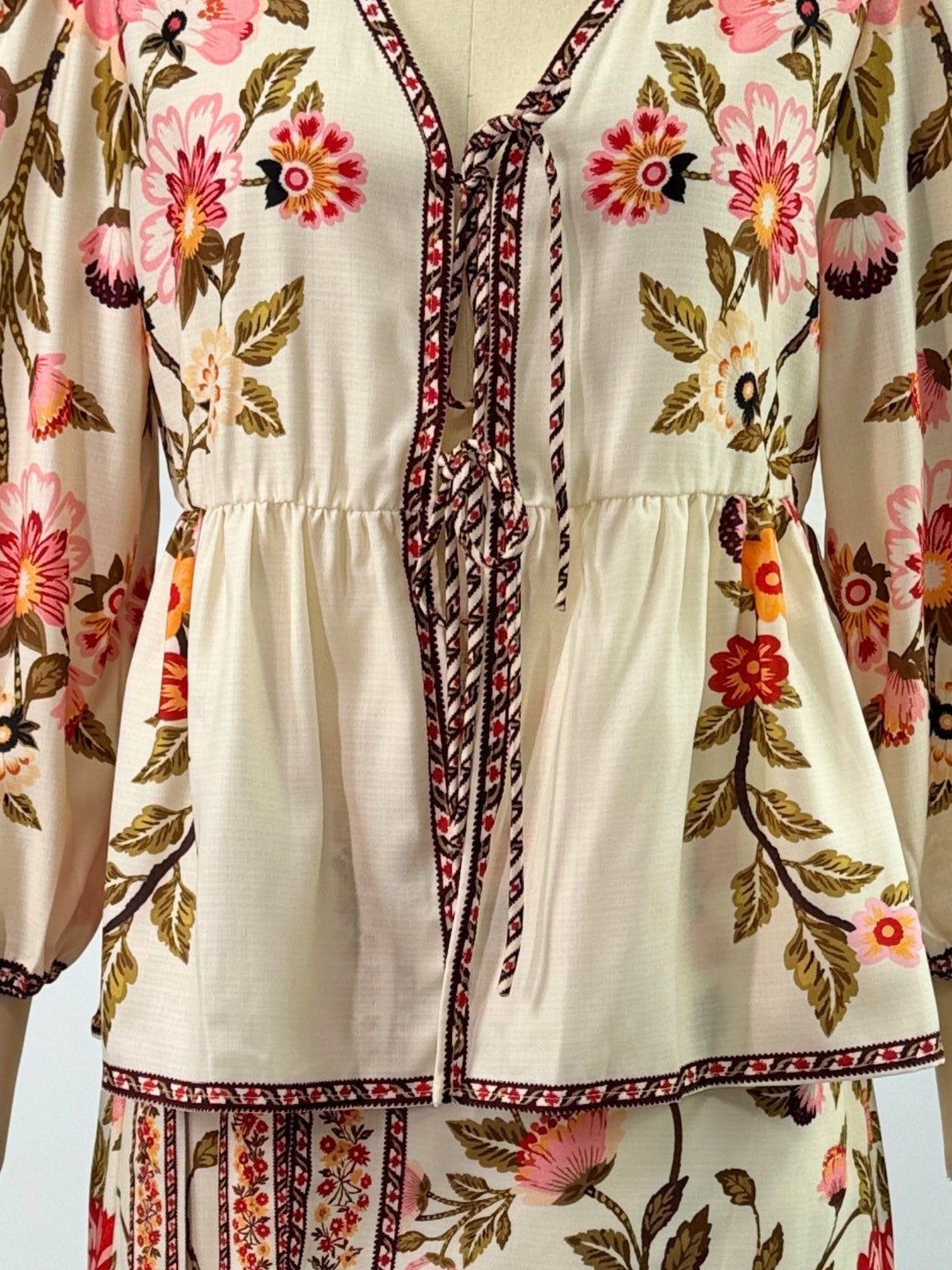 Multi Printed Bishop Sleeve Front Tie-Up Top And Short Set
