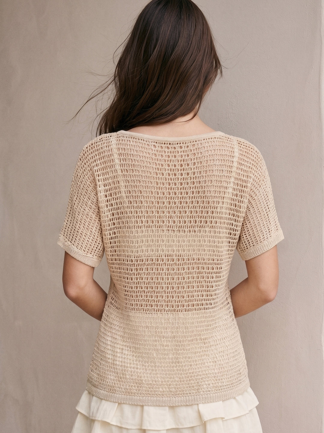 Beige Crochet Relaxed Top
